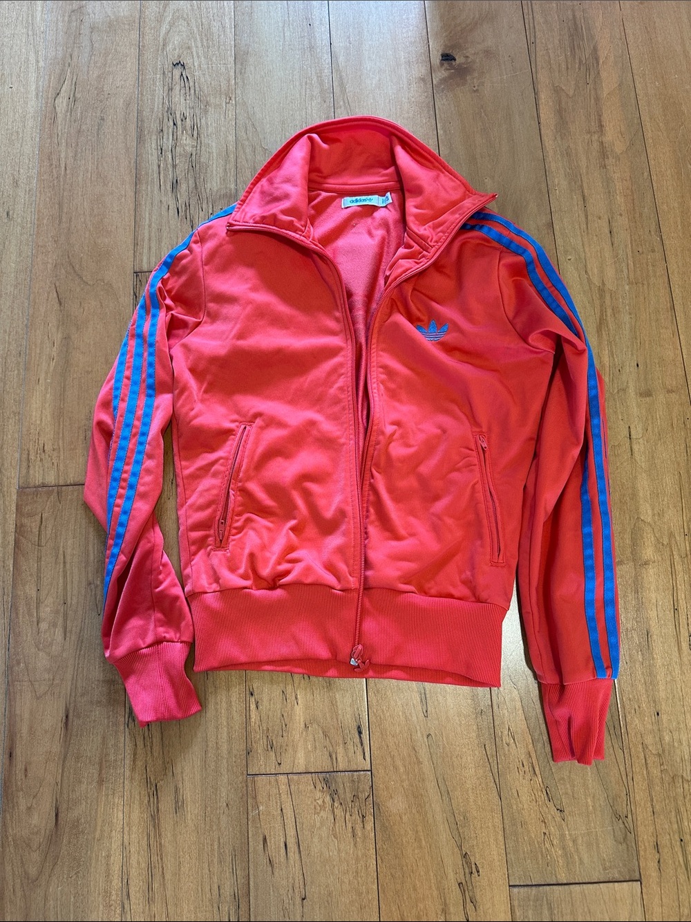 adidas Red Track Jacket with Blue Three-Stripes
